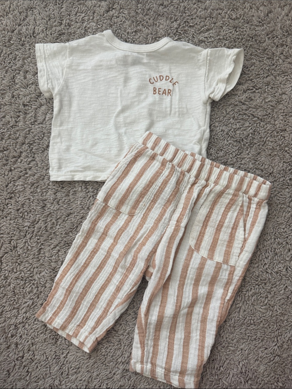 cloud island Cream and Light Brown Striped Baby Two-Piece Set